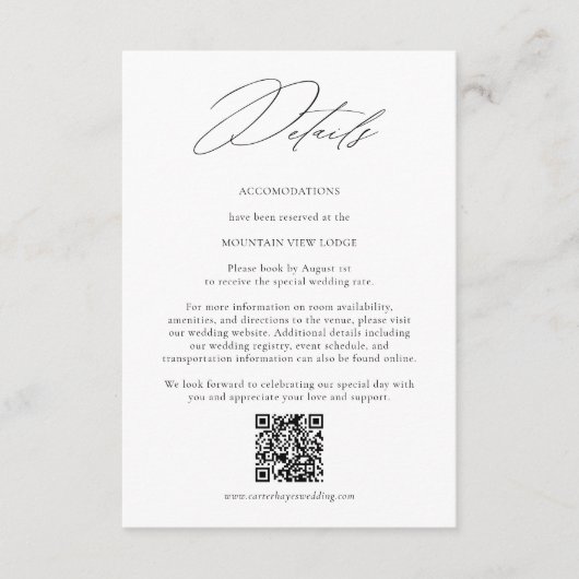 Modern Minimalist QR Code Wedding Details Begleitkarte (Vorderseite)