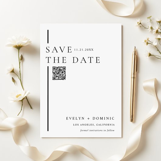 Modern Minimalist QR Code Wedding Website Save The Date