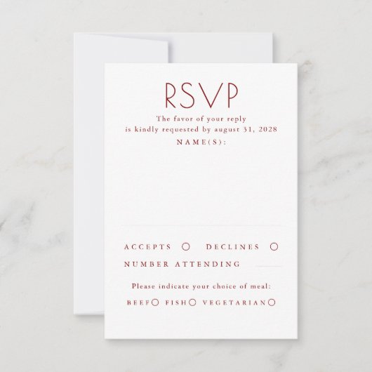Modern Minimalist Red and White Wedding RSVP Karte (Vorderseite)