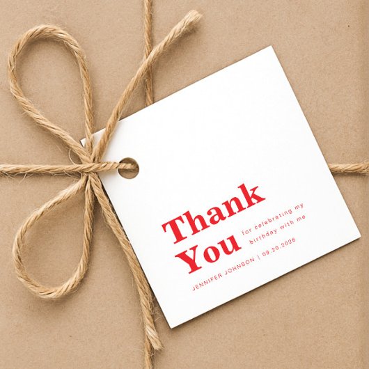 Modern Minimalist Red Birthday  Geschenkanhänger