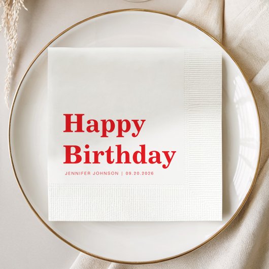 Modern Minimalist Red Birthday Serviette