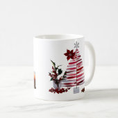 Modern Minimalist Red Brush Stroke Christmas Tree Kaffeetasse (VorderseiteRechts)