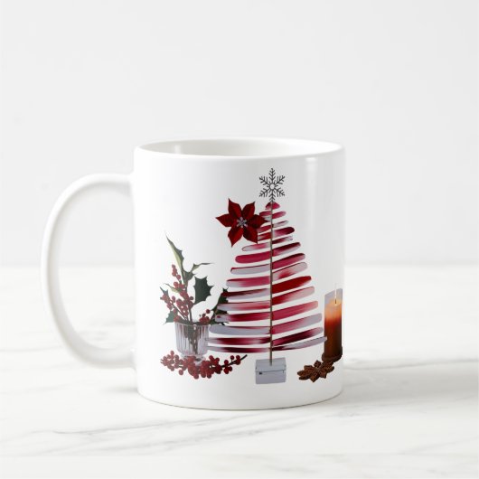 Modern Minimalist Red Brush Stroke Christmas Tree Kaffeetasse (Links)