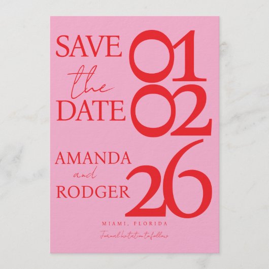 Modern Minimalist Red Pink Save the Date  Einladung (Vorderseite)