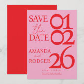 Modern Minimalist Red Pink Save the Date  Einladung (Vorne/Hinten)