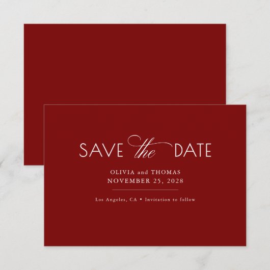 Modern Minimalist Red Wedding Save The Date (Vorne/Hinten)