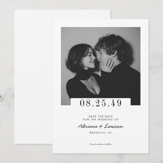 Modern Minimalist Romantic Editorial Photo Wedding Save The Date (Vorne/Hinten)