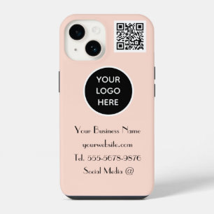 Modern minimalist rosa benutzerdefinierter Logo-QR iPhone 14 Hülle