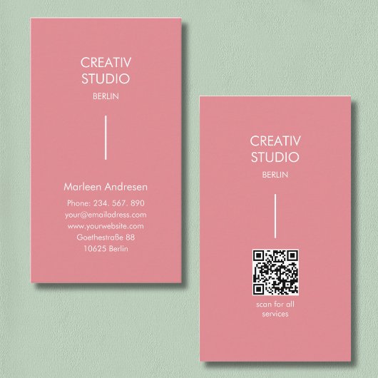 Modern minimalist rosa weißer QR-Code Visitenkarte