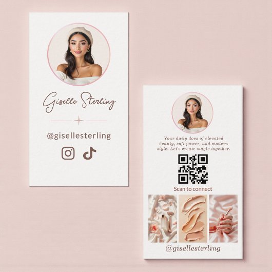 Modern Minimalist Rose Gold Social Media QR Code Visitenkarte