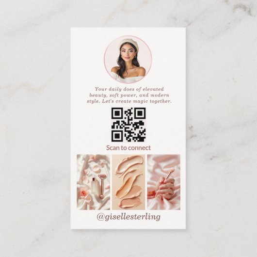 Modern Minimalist Rose Gold Social Media QR Code Visitenkarte (Rückseite)