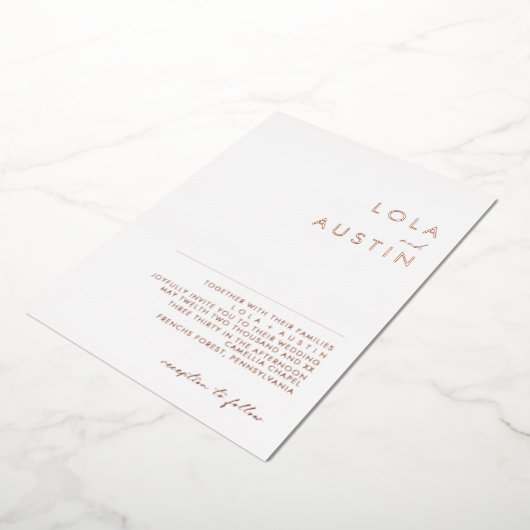 Modern Minimalist | Rose Gold Wedding Real Folieneinladung (Gedreht)