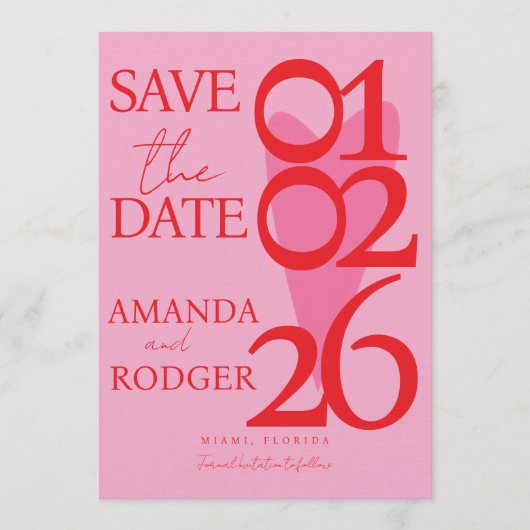 Modern minimalist rot rosa Herz Save-the-Date-Kart Einladung (Vorderseite)
