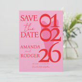 Modern minimalist rot rosa Herz Save-the-Date-Kart Einladung (Stehend Vorderseite)