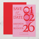 Modern minimalist rot rosa Herz Save-the-Date-Kart Einladung (Vorne/Hinten)