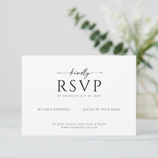 Modern Minimalist RSVP Card with Kindly Script Save The Date (Stehend Vorderseite)