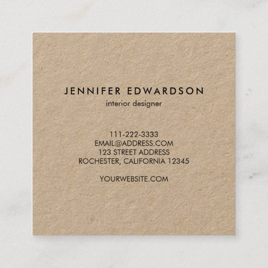 Modern minimalist rustic kraft professional quadratische visitenkarte (Rückseite)