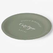 Modern Minimalist Sage Green Birthday Pappteller (Schrägansicht)