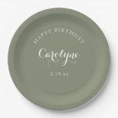 Modern Minimalist Sage Green Birthday Pappteller (Vorderseite)
