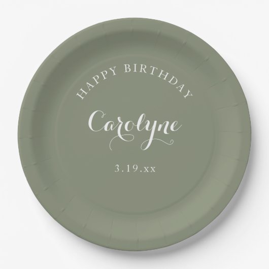 Modern Minimalist Sage Green Birthday Pappteller (Vorderseite)