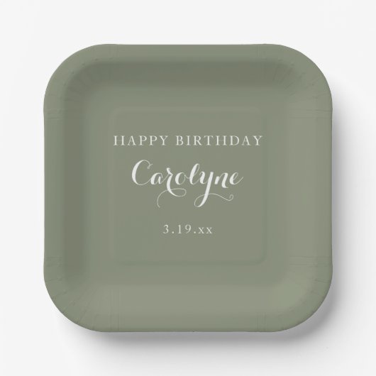 Modern Minimalist Sage Green Birthday Pappteller (Vorderseite)