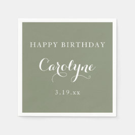 Modern Minimalist Sage Green Birthday Serviette
