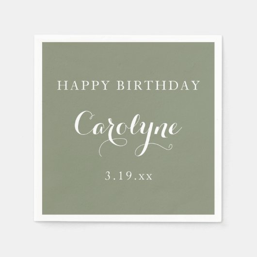 Modern Minimalist Sage Green Birthday Serviette (Vorderseite)