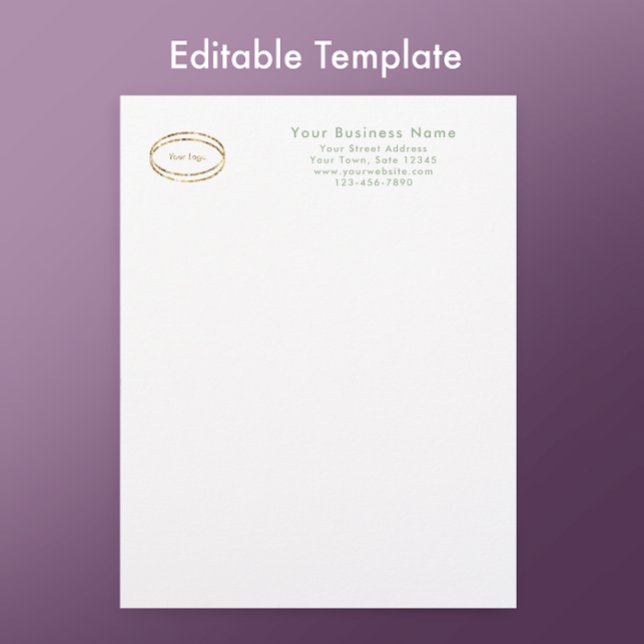 Modern Minimalist Sage Green Custom Business Logo Briefbogen (Personalize this sage green letterhead template. Add your business logo and custom modern script.
)