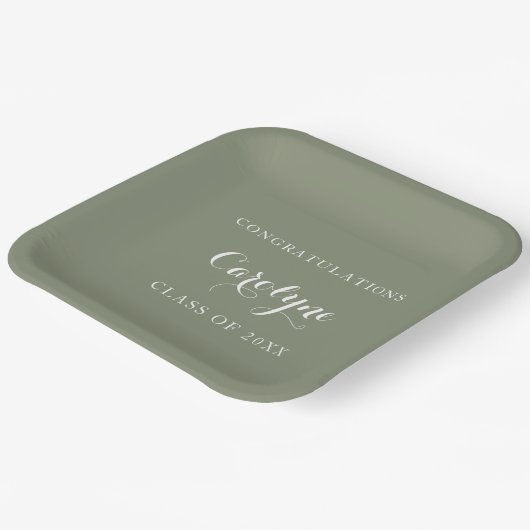 Modern Minimalist Sage Green Graduation Pappteller (Gewinkelt)