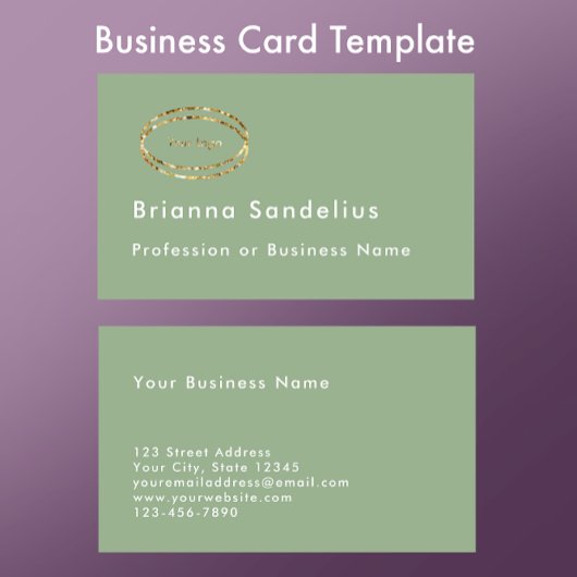 Modern Minimalist Sage Green Logo Professional Visitenkarte