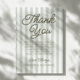 Modern Minimalist Sage Green Stripes Wedding Dankeskarte