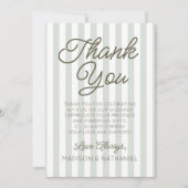 Modern Minimalist Sage Green Stripes Wedding Dankeskarte (Vorderseite)