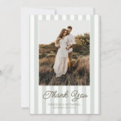 Modern Minimalist Sage Green Stripes Wedding Dankeskarte (Rückseite)