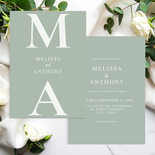Modern Minimalist Sage Green Wedding Einladung