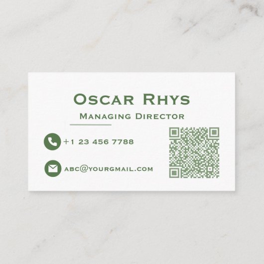 Modern Minimalist Sage Green & White Business Card Visitenkarte (Rückseite)
