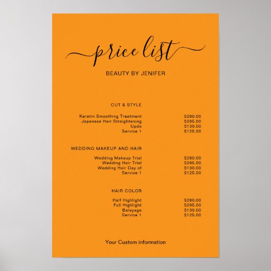 Modern Minimalist Salon Price List Sign for Beauty Poster (Vorne)