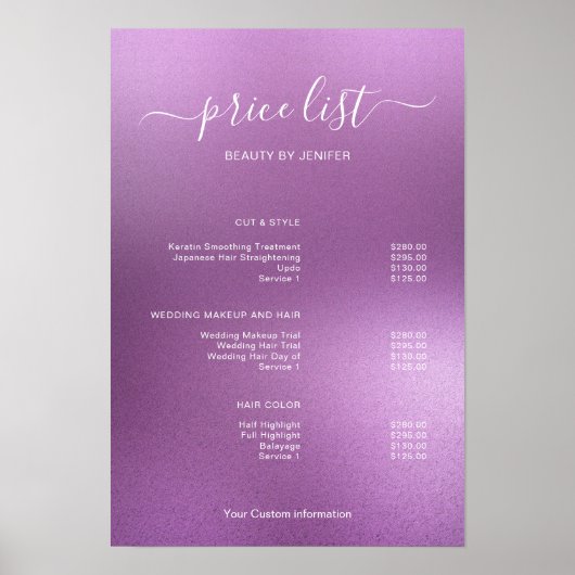 Modern Minimalist Salon Price List Sign for Beauty Poster (Vorne)