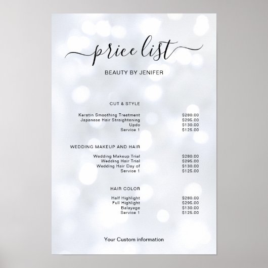 Modern Minimalist Salon Price List Sign for Beauty Poster (Vorne)