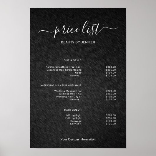 Modern Minimalist Salon Price List Sign for Beauty Poster (Vorne)