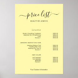 Modern Minimalist Salon Price List Sign for Beauty Poster