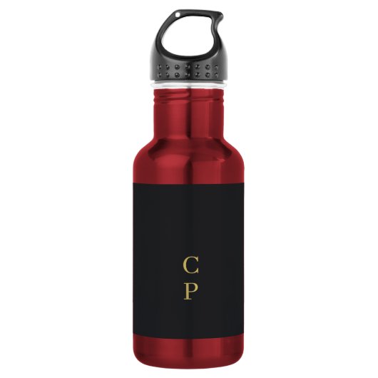 Modern minimalist schwarz & gold farbmonogramm edelstahlflasche (Vorderseite)