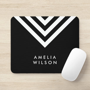 Modern minimalist schwarz-weiß Chevron geometrisch Mousepad