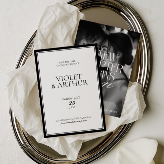 Modern minimalist Schwarz-Weiß-Foto Save The Date