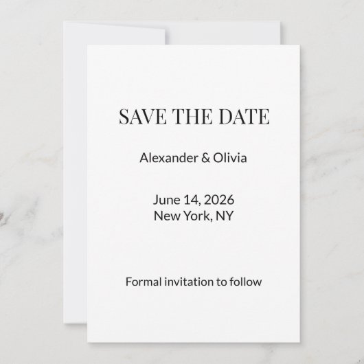 Modern minimalist Schwarz Weiß Save the Date (Vorderseite)