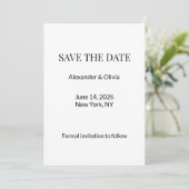 Modern minimalist Schwarz Weiß Save the Date (Stehend Vorderseite)