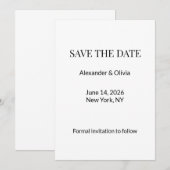 Modern minimalist Schwarz Weiß Save the Date (Vorne/Hinten)