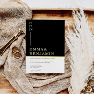 Modern & minimalist schwarz   weiße Hochzeit Gold Folieneinladung