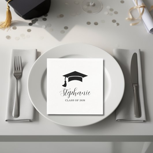 Modern minimalist schwarze weiße Abschlussfeier Serviette