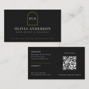 Modern minimalist schwarzes Gold-QR-Salon Visitenkarte