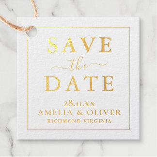 Modern minimalist schwarzes Gold Save The Date Geschenkanhänger